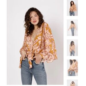 Band of Gypsies Yellow Floral Tie-Front Blouse